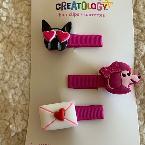 NWT Set Dog French Bulldog Boston Terrier Poodle Heart Pink Hair Clips Barrette - Picture 2 of 6